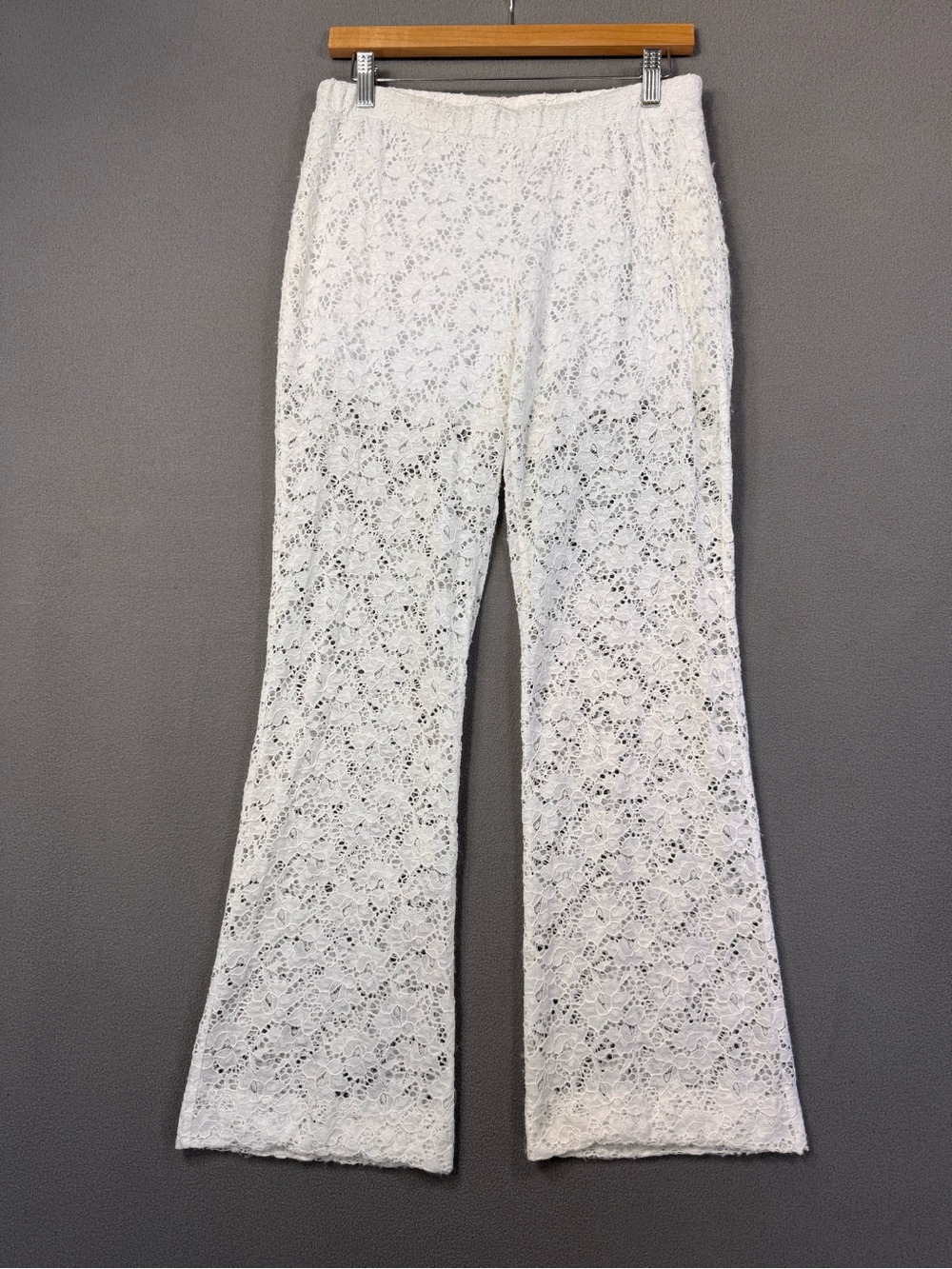 Vintage y2K Cache White Lace Flare Sheer Pants, Small